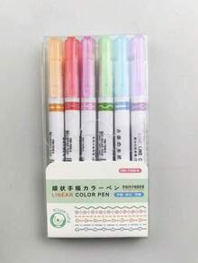 6pcs Wave & Curve Design Journal Marker Pens, Suitable For Journal And Drawing Back To School - Sets - View 3