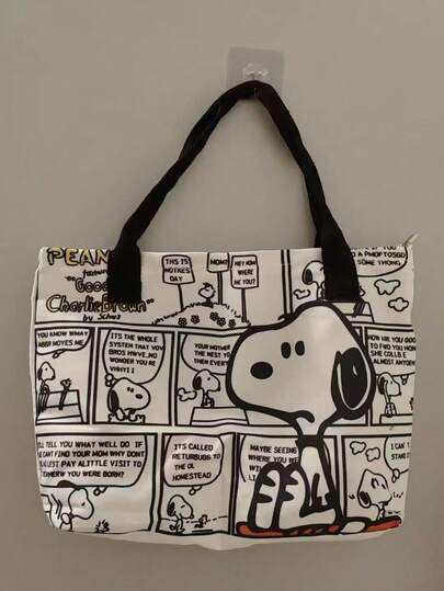 SNOOPY 花生漫画官方史努比卡通印花帆布手提包，大容量单肩斜挎包，多口袋设计，可装14英寸笔记本电脑，适合青少年/女性/学生，可用于学校/工作/旅行，是史努比/花生漫画粉丝的理想生日礼物。