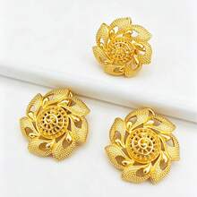 4pcs Luxury Women's Gold-Plated Hollow Flower Pendant Jewelry Set - Necklace, Earrings, Bracelet, Ring, Saudi Arabian, Middle Eastern, Dubai, European, African Brides, Wedding Banquets, Mother's Day, Valentine's Day, Birthday Gifts For Mom, Sisters, Girlfriends - Yellow Gold - View 3
