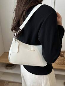 2026 Nuevo bolso de hombro/cruzado de moda clásico con diseño de cadena metálica y estampado de letra en PU impermeable. Adecuado para compras, uso diario, estudiantes, mujeres jóvenes y d - Beis 3 - Ver 5