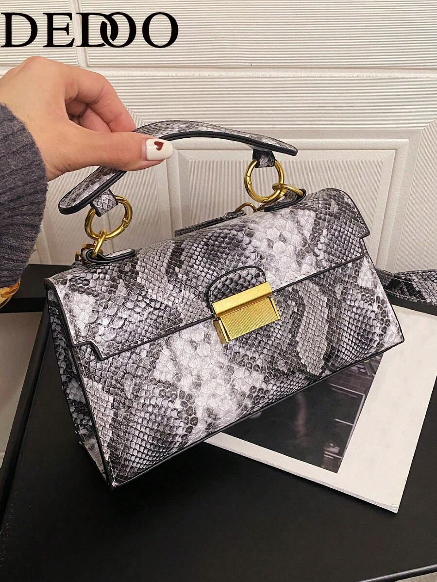 Fashionable, High-End Quality, Luxury, Niche Design Snake Skin Print, Multifunctional Handbag With Detachable Shoulder Strap And Underarm Lock (Snake Skin Pattern Random)