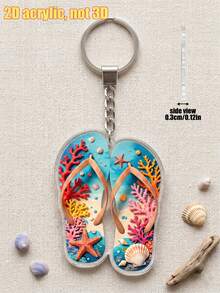 1pc Creative Summer Ocean Refreshing Theme Flip-Flop Acrylic Keychain, Versatile Fashion Bag Charm Decoration, Multifunctional Key Organizer, Suitable For Car Rearview Mirror Eye-Catching Fun Pendant, Daily Home Decor - Multicolor - View 13