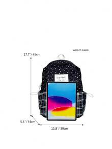 Casual Large Capacity Plaid Patchwork Side Pocket Drawstring Closure Fashionable Backpack, Suitable For School, Classes, Work, Shopping, Travel, Back To School Season - Multicolor - View 4