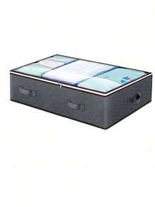 4pcs Large Capacity Underbed Foldable Storage Boxes With Transparent Window And Reinforced Handles, Suitable For Blankets And Bedding, Elegant Grey And Classic Black Options, Perfect For Gifts And Home Storage - Multicolor - View 8