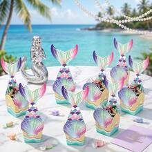 12/24 Set Shell Design Gift Boxes Mermaid Cards Set Cartoon Mermaid Design Paper Treat Boxes Gift Packaging Box Mini Creative Ocean Party Favor Boxes For Birthday Wedding Babyshower Holiday Hawaii Party Decorations - Multicolor - View 12