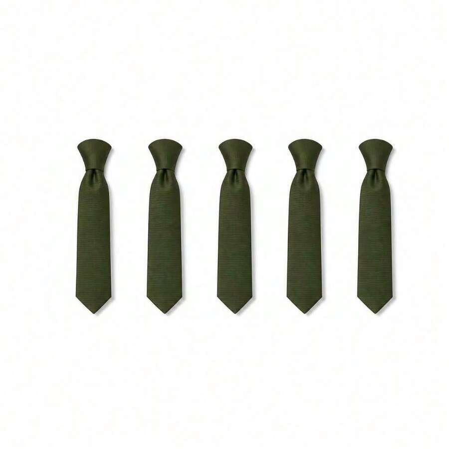 Set Of 5 Light Gray Formal Ties For Groomsmen, Weddings, Events, And Conferences - 橄欖綠 - 查看 1