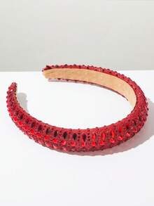 1pc Solid Color Rhinestone Decorated Headband, Minimalist Elegant Sponge Crown Jewel Decor Hair Accessory, Versatile Daily Wear Hairband - Red - View 2