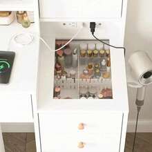 Tocador de Maquillaje Negro con Espejo LED, Mueble de Maquillaje con Cajones, Armario para Joyas y Taburete para Dormitorio Multifuncional Tocador Con Espejo Luces Y Silla 4 Cajones - Blanco - Ver 6