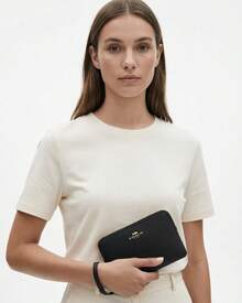 Coach Corner Zip 15/16 Signature Logo Wristlet Wallet Zip Around Short Wallet With Wrist Strap Women's Compact Card Holder Phone Purse - Black - View 4