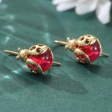 Fashionable Retro Red Bead Insect Shaped Pendant Earrings, Women's Handmade Jewelry, Suitable For Travel And Vacation - Two-color - View 7