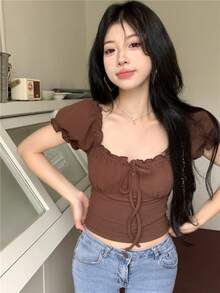 Women Tops - Dark Brown - View 4