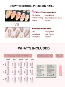 10pcs/Set Handmade 3D Flower French Manicure Pointed Shiny Gold Long Press-On Nails, Suitable For Women And Girls Daily Wear Nail Supplies Handmade Press On Nails - 白色 - 查看 8