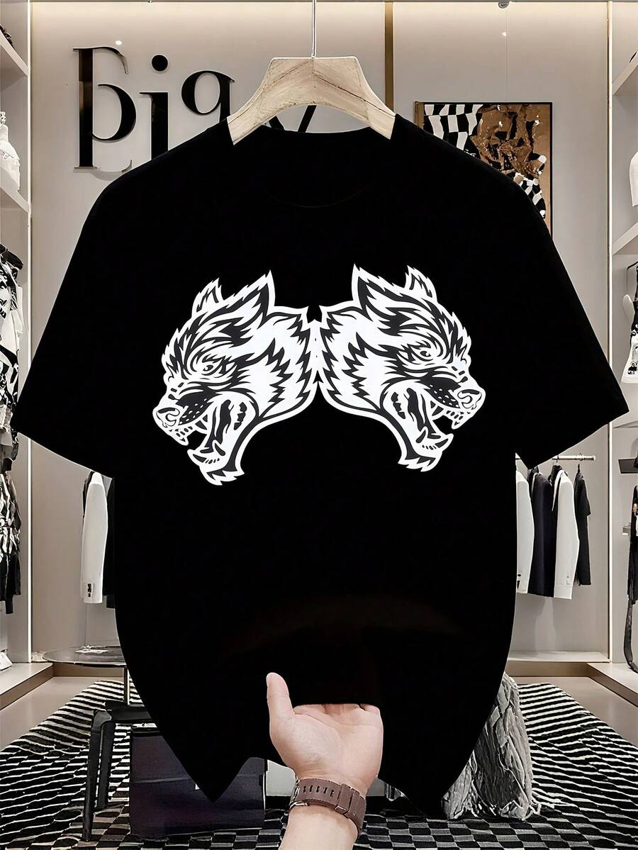US DARCSPORT Ronnie Returns Team Short-Sleeve T-Shirt With Double Wolf Head Print For Men And Women, Made Of Pure Cotton, Sports And Casual T-Shirt, Plus Size - 黑色 - 查看 1