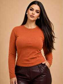 Long-Sleeved, Fleece-Lined, Ribbed Knit, Thermal, Flannel-Lined, Warm, Comfortable, Soft, Office, Festival, Fashion, Autumn And Winter 2026, Valentine's Day. - 紅陶 - 查看 2