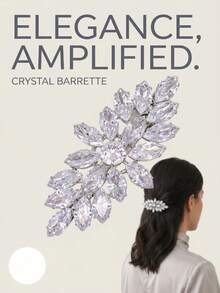 1pc Black/Silver Tone Cubic Zirconia Leaf Hair Clip, Sparkling Rhinestone Barrettes For Party & Evening - Multicolor - View 10