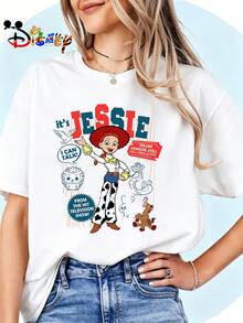 Breathable Cotton Disney Fan Tee | "Deluxe Cowgirl Jessie" Vintage Toy Packaging Graphic Print | Toy Story Pullover Shirt - 白色 - 查看 1