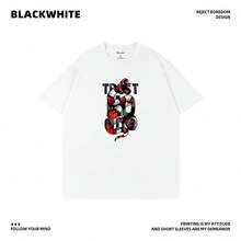 Camiseta de manga corta antibacteriana y refrescante con estampado de serpiente de estilo urbano oscuro, top de algodón grueso de corte holgado y a la moda para el verano Q591 - Blanco - Ver 2