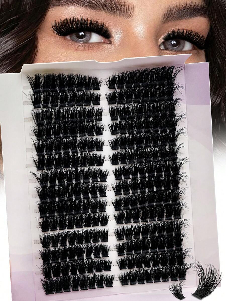 anlinnet 252pcs DD Curl 50/80/100D 8D Fluffy Lashes Lengthening Single Cluster False Eyelashes, High Capacity 8-16mm, Natural & Lightweight, Delicate & Soft, Reusable, Create Cat Eye Makeup, Suitable For Home Or Outdoor Daily Use - View 1