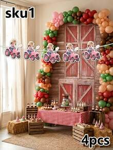 2/4/6pcs Customized Children's Tractor Face Hanging Banners, Farmer Children's Tractor Theme Garland, Children's Birthday/Baby Shower/Gender Reveal Party Decoration, First Ride Tractor 1st Birthday Banner, Boy/Girl Country Farm Party Backdrop Wall Hanging Decor - Multicolor - View 10