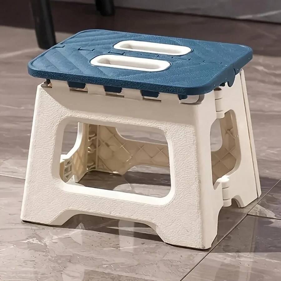 Large Folding Home Stool With Non-Slip Surface, 310 Lbs Load Capacity, Lightweight ABS Plastic Stool - Blue - View 1