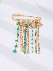 1/4Pcs Western Cowgirl Tassel Brooch Pins Set - Gold Plated Turquoise & Enamel Cactus Cowboy Safety Pin Brooches For Women, Southwestern Jewelry - Multicolor - View 11