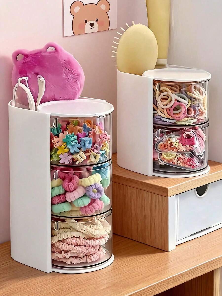 1pc Rotating Makeup Organizer - With Drawers, Ideal For Storing Makeup Brushes, Combs, Various Makeup Tools, Powder Puffs, Lipsticks, Perfect Gift For Back To School, Graduation, Holidays, Parties, Girlfriend, Mom, Best Friend. Essential Makeup Storage For Autumn And Winter, Christmas Gift