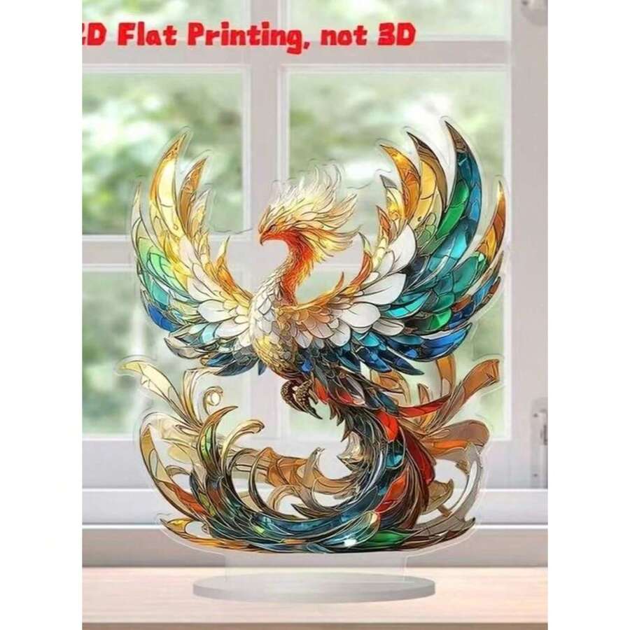 彩色透明亚克力凤凰摆件，闪耀羽毛的神话鸟类装饰品，中式奢华家居装饰
