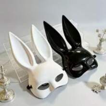 2pcs Shiny Bunny Mask, Black & White, Suitable For Masquerade Ball, Nightclub, Cosplay And Fancy Dress Events - View 5
