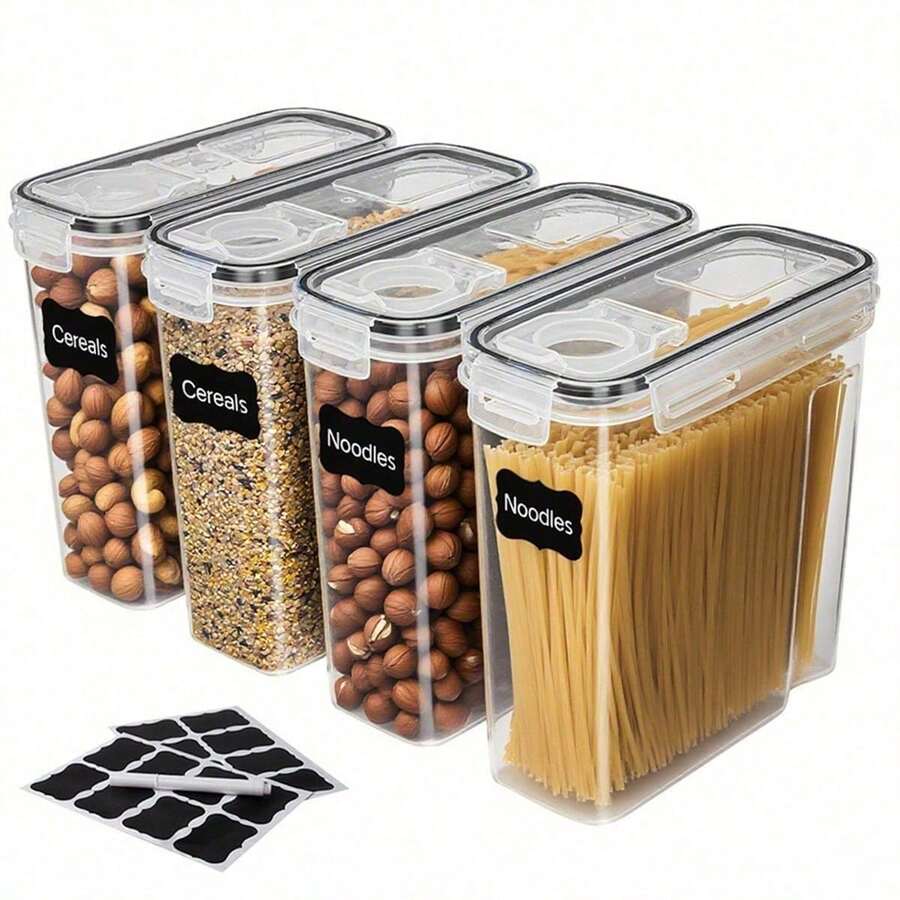 4 Stück luftdichte Lebensmittelbehälter mit Deckeln, Kunststoff-Lebensmittelbehälter mit Deckeln für Küche & Speisekammer Organisation und Aufbewahrung, Trockenkost Behälter für Spaghetti, Mehl, Zucker und Getreide, Küchenutensilien, Heimdekoration, Weihnachtsgeschenke, Haushaltsgeschenke, Raumdekoration - transparent - Übersicht 1