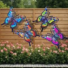4pcs Colorful Butterfly Metal Wall Decor, Outdoor Garden Yard Fence Hanging Ornament, Weather-Resistant, 3D Art Wall Decoration, Patio Balcony Accent, Housewarming Gift, Vibrant Colors, Suitable For Lawn, Backyard, Wall, Easy Installation, Exquisite Craftsmanship, Adds Natural Vitality, Ideal Gardening Gift - Multicolor - View 10