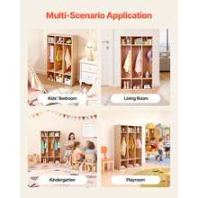 3-Section Kids Coat Locker, Wooden Toddler Cubby Storage Organizer With 6 Hooks & Non-Slip Mat, Modern Kid Coat Cubbies With 6 Small Open Storage Boxes For Home, Kindergarten, Daycare, Natural - 3-section - View 6