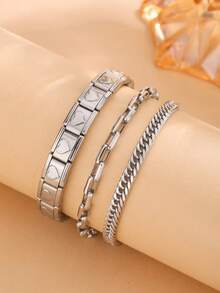3pcs/Set Bracelets, Elevate Your Daily Outfit Style, Includes 3 Different Style Bracelets, Perfect For Layering Or Wearing Individually - Silver - View 3