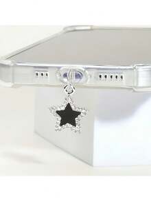 1 pieza Lindo tapón antipolvo para teléfono con forma de estrella, decoración con diamante de imitación, compatible con conector Lightning de iOS y Tipo-C - Plata - 1 unidad - Ver 3