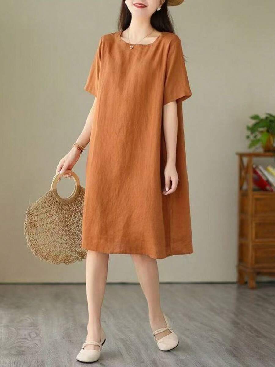 Women Midi Dresses - Brown - View 1