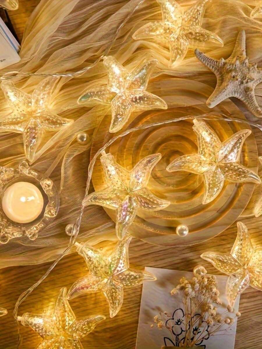 Luces de cadena LED con forma de estrella, adecuadas para decoración de piscina de casa de huéspedes, fiesta en la playa y camino de jardín, crean un ambiente festivo - Guirnalda de luces con forma de estrella de mar de luz cálida - Ver 1