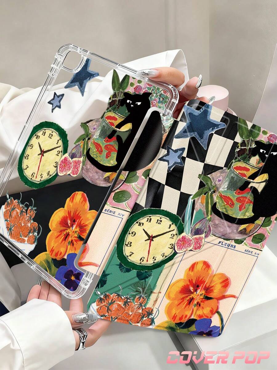 Black Cat Collage Pattern Tablet Protective Case, Compatible With IPad Air 8 (M4) 2026 (11 Inch)/2026 (13 Inch), 9.7/10.2/10.5/10.9/12.9/Pro 11/A16, 10th Generation, Kindle Paperwhite 12th Generation 2024 Edition, Kindle (11th Generation - 2024 Release), Soft Shock-Absorbing Design, Smart Sleep/Wake Function, Y-Fold Tablet Protective Case, Multi-Angle Viewing