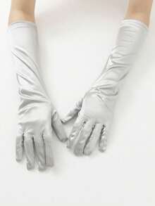 1 Pair Solid Color Minimalist Mid-Length Party Gloves - Silver-102 - View 4