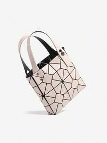 Nuevo bolso de mano estilo coreano de primavera/verano con patrón geométrico de rombos, bolso de compras minimalista y elegante - Albaricoque - Ver 2