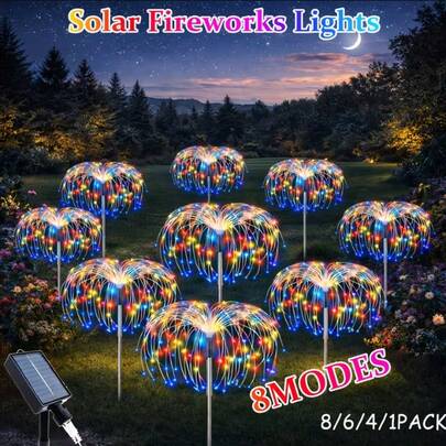 4 Sets 320 LED Solar Firework Lights Outdoor Decor, Solar Garden Lights With 240 LED Starburst Lights, 8 Modes For Decoration, Suitable For Shopping Mall, RV, Camping, Wedding, Christmas, Backyard Party, Garden