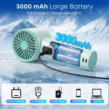 MINISO Handheld Cooling Fan With Ice Pack, 3000mAh Rechargeable Personal Fan, 1-120 Adjustable Speed Levels, Max Speed 10100RPM - Mint Green - View 9