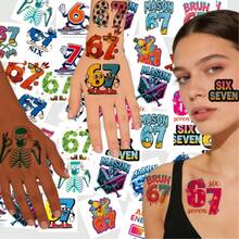 [20 piezas] Pegatinas de tatuaje con tema digital 67, pegatinas de tatuaje de graffiti de meme de internet divertido 6 y 7, adecuadas para hombres y mujeres en fiestas de carnaval, fiestas de vacaciones, maquillaje, actuación, decoración de arte corporal, tatuajes temporales falsos - Amarillo - Ver 2