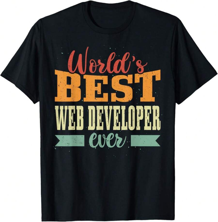 Retro Motif Worlds Best Web Developer Tee Gift Unisex T-Shirt - Black - View 1