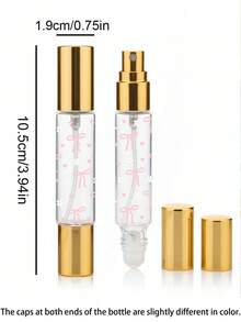 便攜式旅行迷你可重複填充香水噴霧瓶 (10ml) - 採用 2 合 1 雙端設計，具滾珠與噴霧功能。飾有心形、花卉和蝴蝶結圖案，外觀精美。 - 彩色 - 查看 7