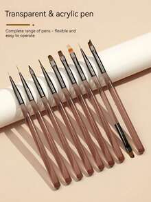 9pcs Japanese Ice Purple Series Nail Brush Set, Includes: Nail Brush, Liner Brush, Dual-Ended Brush, Shaping Brush, UV Gel Brush, Gradient Brush, Suitable For Nail Salon And Home Use - Multicolor - View 8