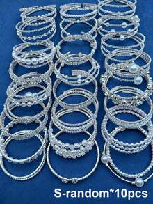 1/10 piezas Brazalete de cristal de múltiples capas, elegante y de moda, con cristales de imitación de perlas, elástico, adecuado para fiestas, bodas y regalos - B3-30 - Ver 8