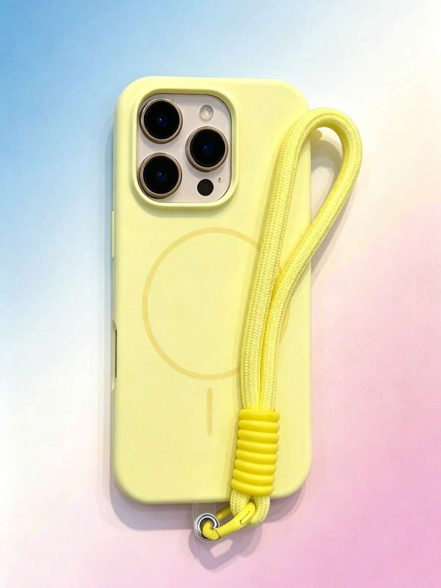 1 chiếc ốp lưng điện thoại từ tính dạng lỏng, tương thích với iPhone 17/16/16 Pro Max/15 Pro/14/13/12, vỏ bảo vệ bằng silicon với kết cấu tinh tế. - Custard + dây ngắn - Xem 1