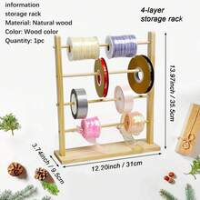 1 pieza Organizador de cintas de madera para costura, empaque de cajas de regalo y almacenamiento de hilos, estante vertical de escritorio para cintas de madera, organizador de hilos para manualidades, con soporte para carretes, estante de almacenamiento de cintas, estante para bolas de hilo de varios tamaños, soporte multifuncional para exhibir collares, pulseras y joyas, adecuado para sala de manualidades DIY, pastelería, tienda de regalos, floristería y uso doméstico cotidiano - Amarillo - Ver 14