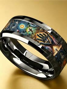 8mm Tungsten Carbide Ring With Mysterious All-Seeing Eye Pattern, Dark Style Personalized Band, Comfortable Unisex Accessory, Suitable Gift For Fans Of Mystical Culture - Silver - View 6