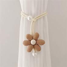 2pcs/1pc 3D Flower Pearl Curtain Tiebacks, Room Decor Mosquito Net Storage Straps, Door Curtain Coffee Color Screen Tiebacks - A - View 9