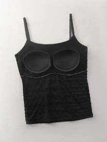 Ladies' Summer Cool Lace Mesh Splicing Camisole, With Pleated And Slim-Fitting Design, Detachable Bra Pads, Adjustable Shoulder Straps, And Free Matching Options, Making It A Fashionable And Sexy Top For Hot Girls - Black - View 10
